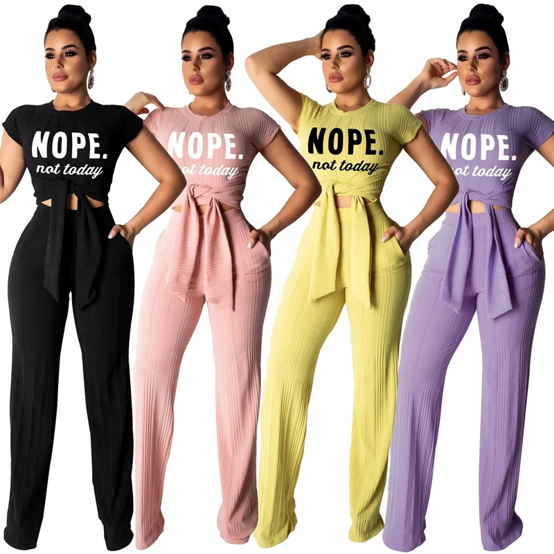 

Женский весенний трикотажный комплект из двух предметов, футболка с коротким рукавом и принтом + штаны, Клубная одежда для отдыха, уличная о...