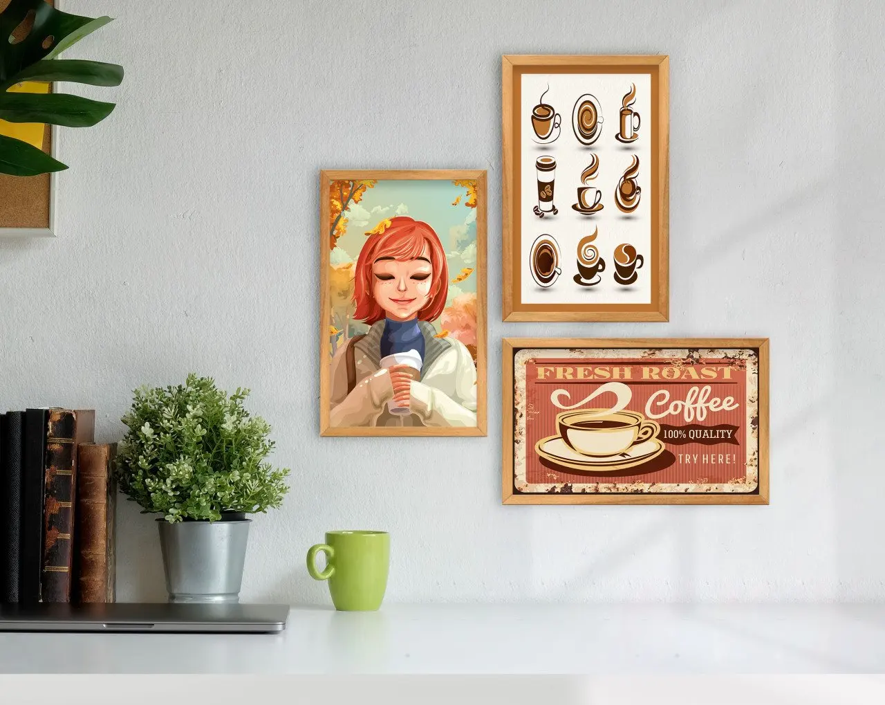

BK Home Coffee Design Decorative 3'lü Retro Wood Tablo-12