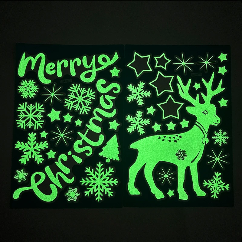Рождественские Светящиеся В Темноте Снежинки Наклейки На Окна Олени Праздничные