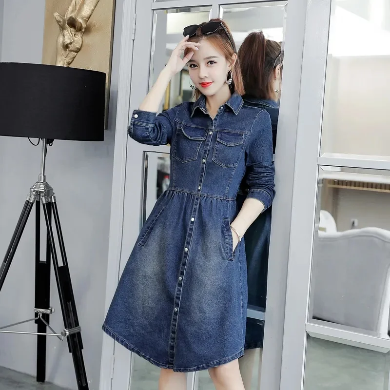 Тренчкот женский джинсовый средней длины модная Повседневная джинсовая куртка в