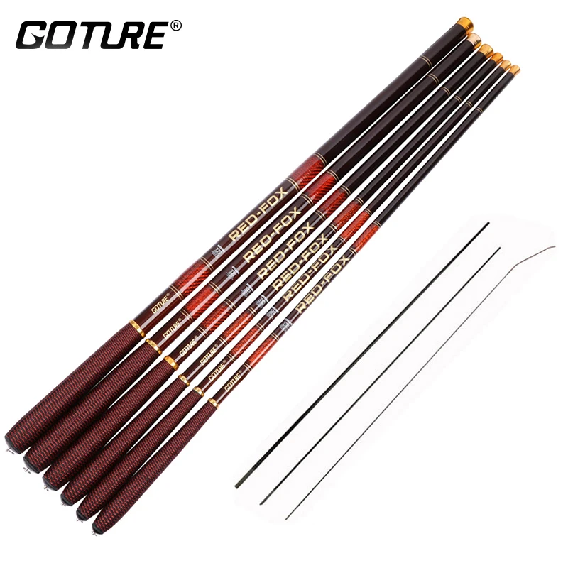 

Goture RED FOX Carp Fishing Rod Ultralight Stream Pole Rod Carbon Fiber Power Hand Taiwan Fishing Rod for Freshwater 3.0m-7.2m