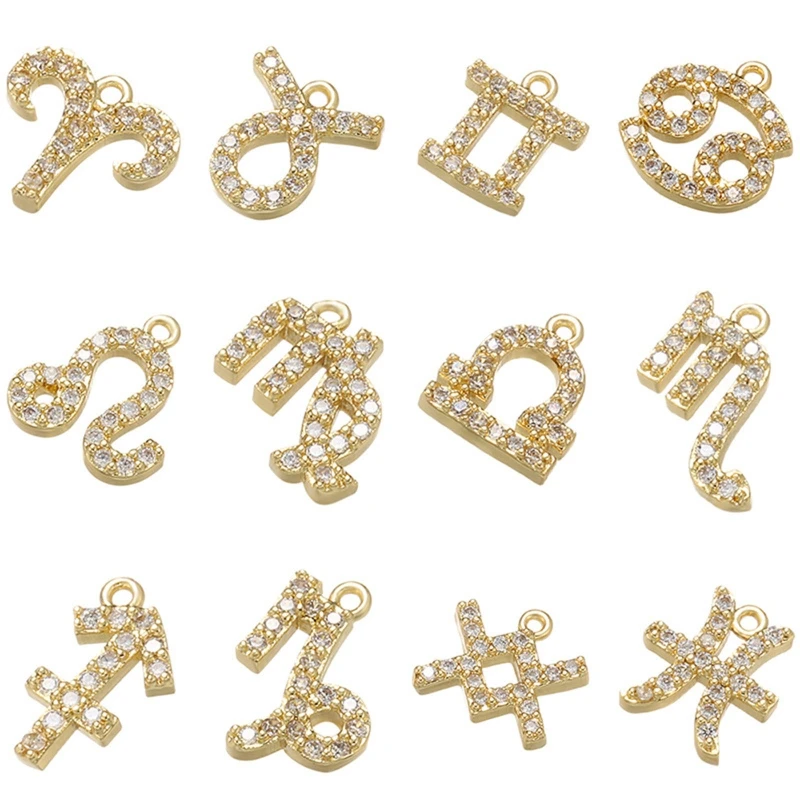 

95AB 12Pcs Twelve Horoscope Pendant Charms Gold Silver Horoscope Craft Pendants for DIY Pendants Jewelry Crafts Making Supply