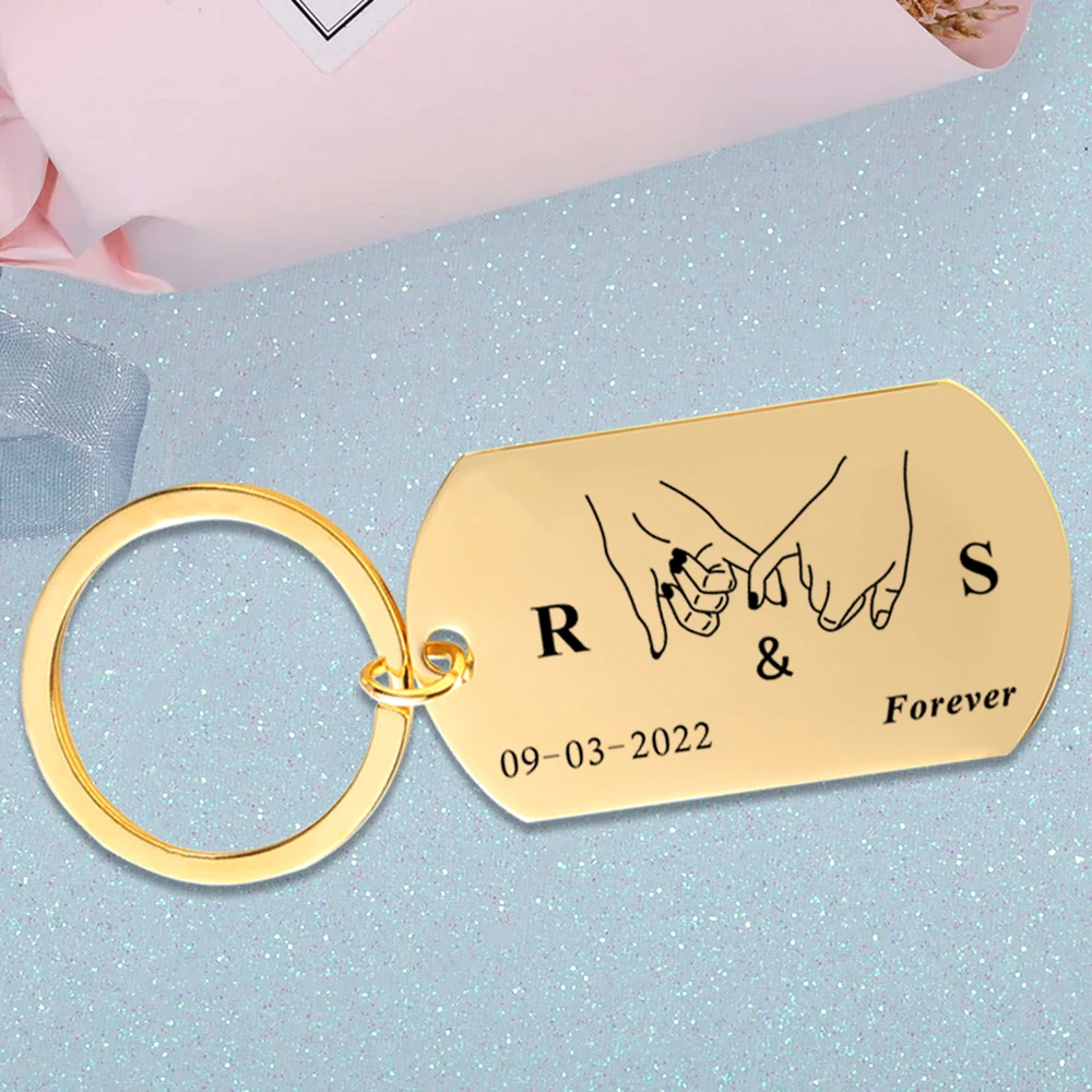 

Custom Anniversary Date Keychain for Couple, Pinky Promise Gift for Her, Jewelry, Custom Initials and Date Keyring with Forever