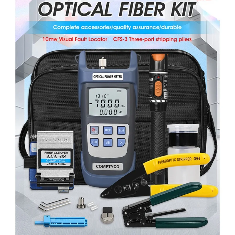 AYHF-FTTH Fiber Optic Tool Kit With Fiber Cleaver -70-+10Dbm Optical Power Meter Visual Fault Locator 10Mw