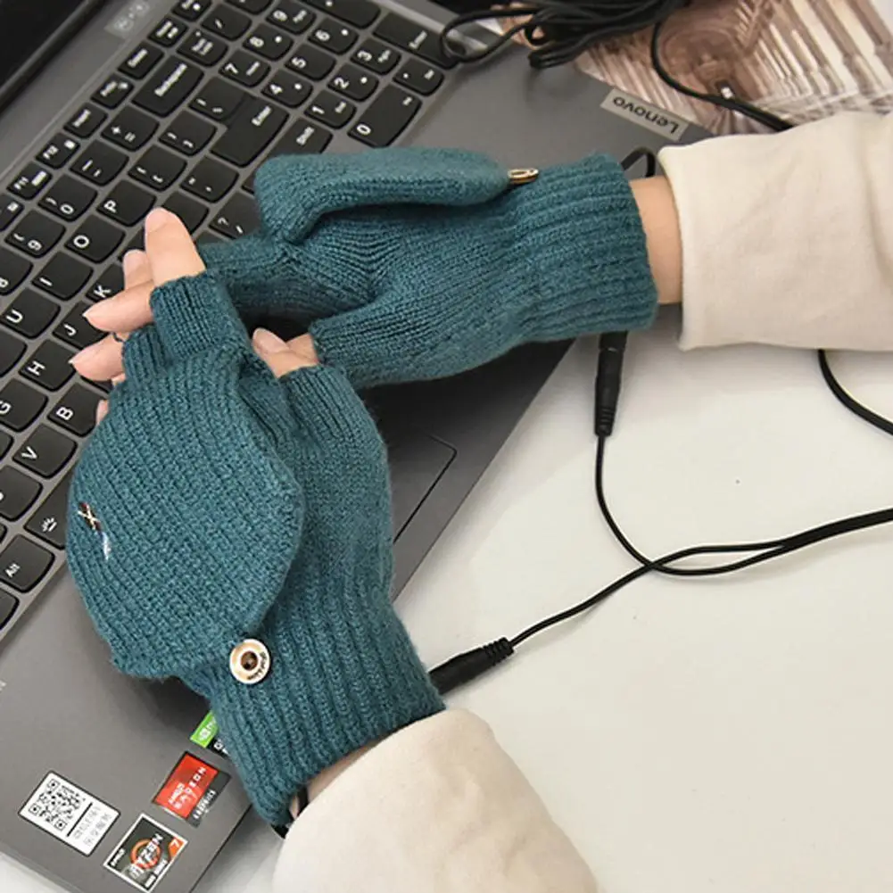 

Новые Регулируемые теплые перчатки с Usb, электрические перчатки с подогревом, вязаные Осенние перчатки с подогревом на полпальца, женские п...