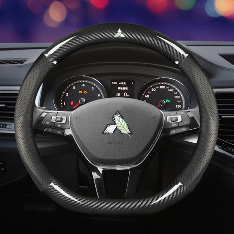 Car Carbon fiber Leather Steering Wheel Cover For Mitsubishi Pajero V73 V77 Triton ASX Lancer Outlander Pajero Car Accessories