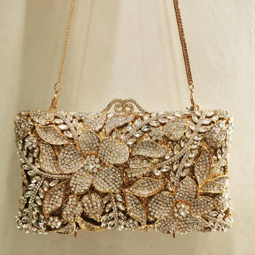 

Новое поступление, Женская Серебристая золотистая вечерняя сумочка, Цветочный Кристалл, Ранняя Женская сумочка для свадьбы, торжества, свадебного торжества