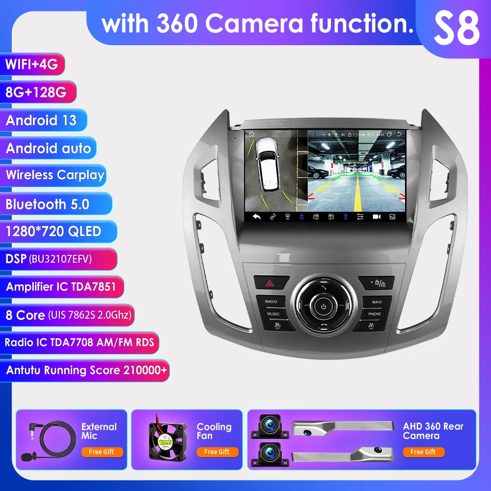 

2din Android 13 Автомобильный радиоприемник GPS Стерео для FORD Transit/Tourneo Connect 2013-2018 Мультимедийный плеер 2din Авторадио 4G SWC Carplay