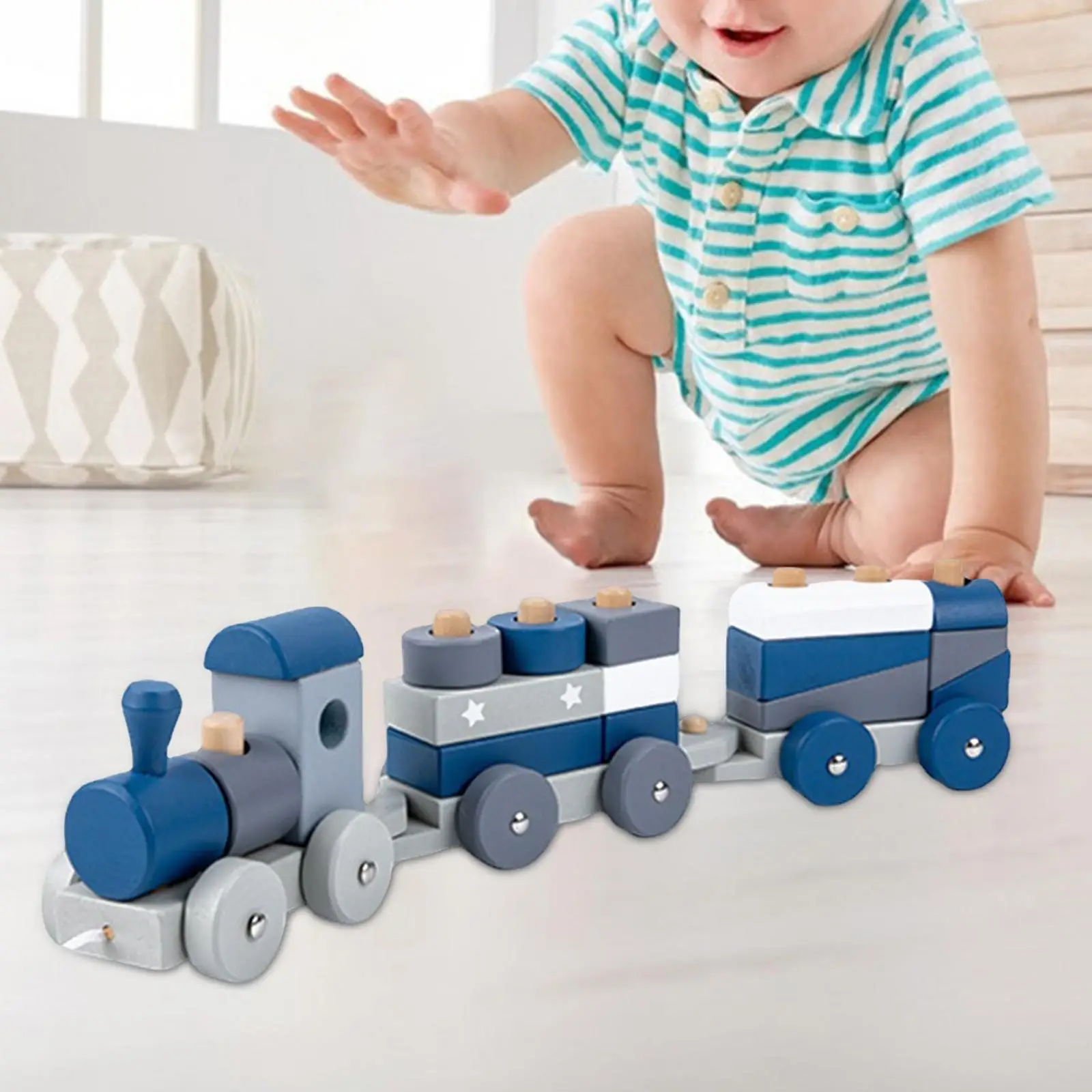 

Toddler Wooden Stacking Train Montessori Shape Blocks Educational Toys Preschool Pull Along Puzzle for Children Baby Girls Boys