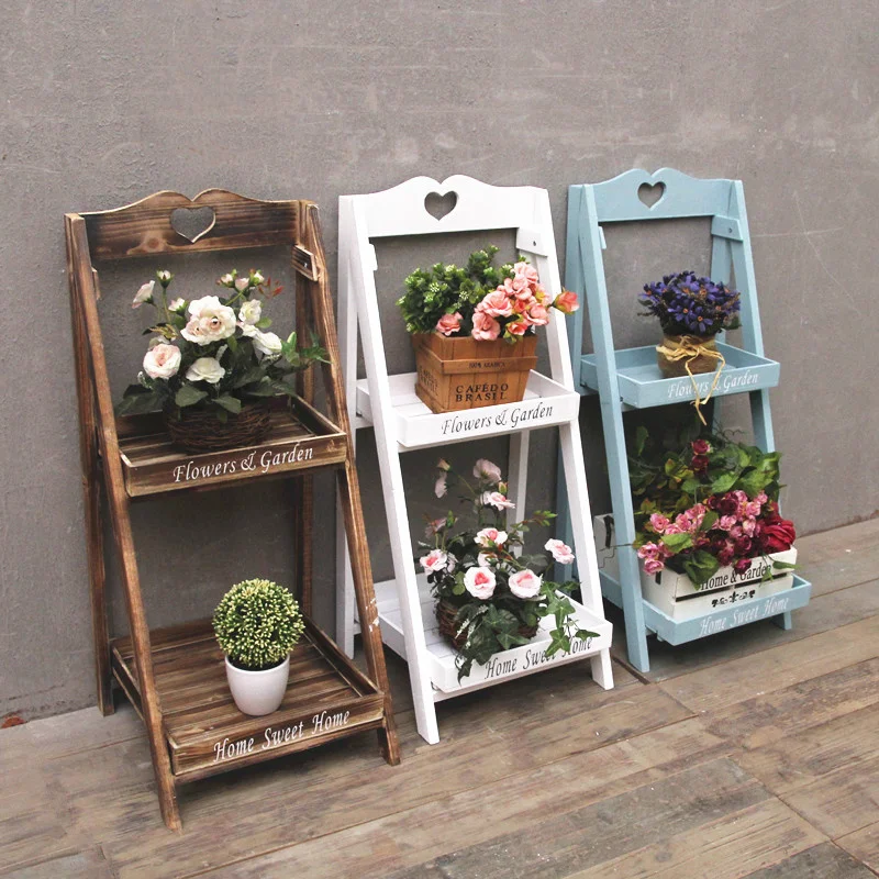 

Small flower stand country ladder multi-layered balcony solid wood living room in flowers to shelf plant stand two-storey