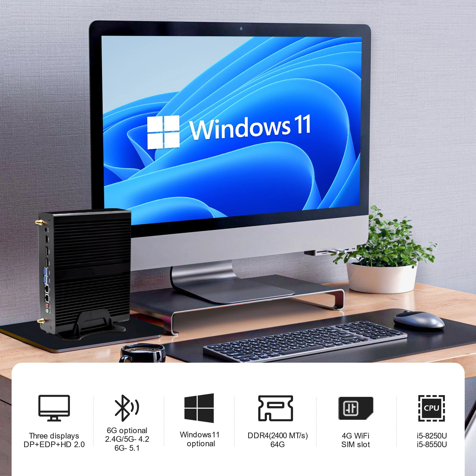 

2022 HYSTOU Mini PC Windows11 8th Gen Intel Core 2*DDR4 8G 128G 256G SSD Gaming Computer Desktop 1000Mbps WiFi2.4G+5G I7-8550U