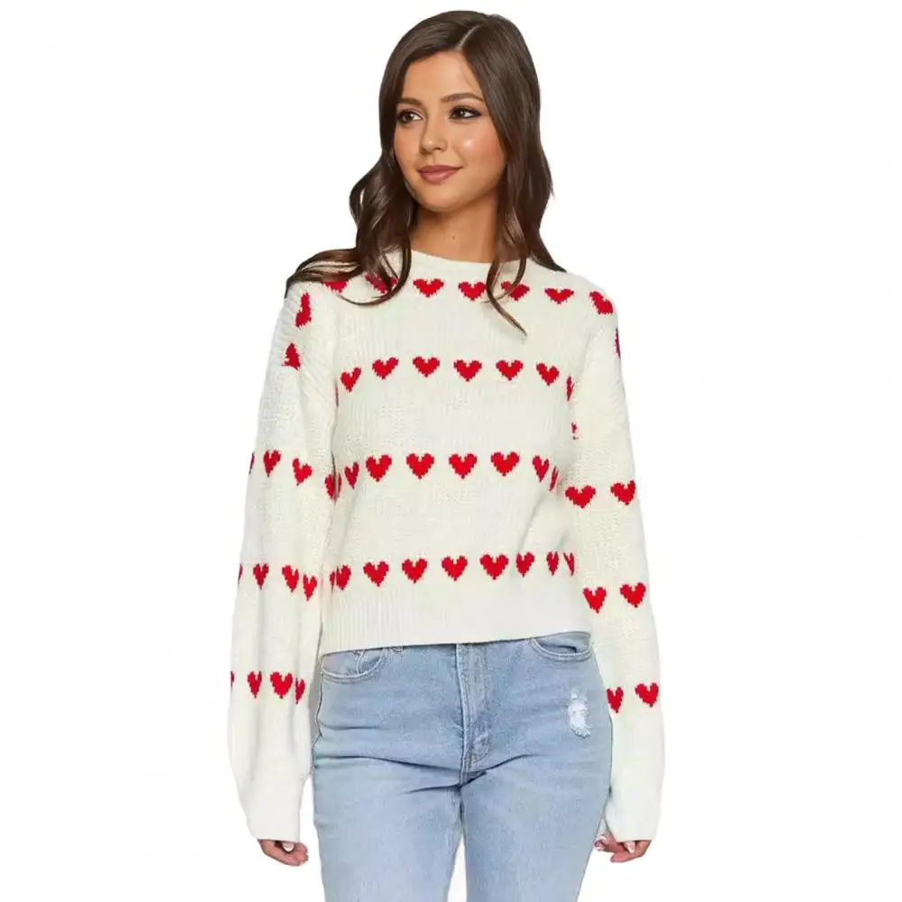 Женский трикотажный свитер с круглым вырезом и длинным рукавом