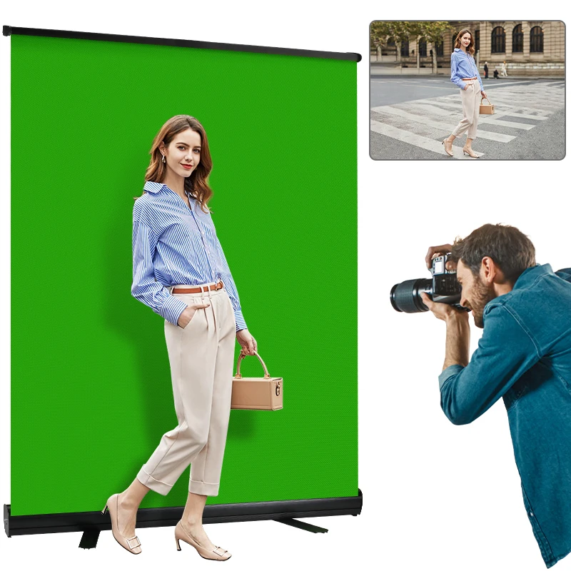 

Pull-up Type Green Chromakey Collapsible Green Background With Aluminium Base Chroma Key Panel For Photo Backdrop Video Live