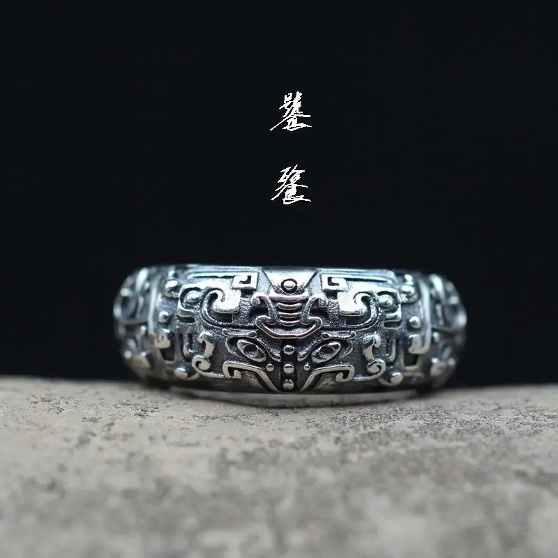 

SO 2021 Lucky Beast Sterling Silver Ring Gluttonous Retro Open Ring Personality Hipster Retro Domineering Men and Women
