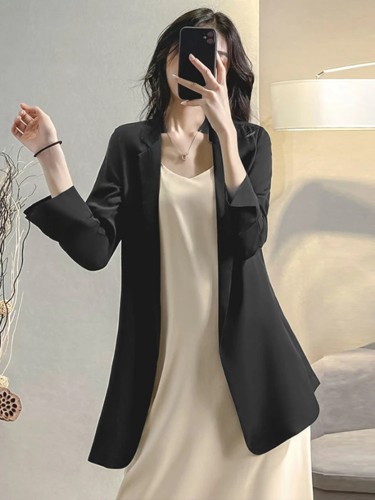 Thin Chiffon Suit Coat Women's 2023 Summer New Korean Version Draping Casual Versatile Suit Top Jacket Women Blazer for Womens
