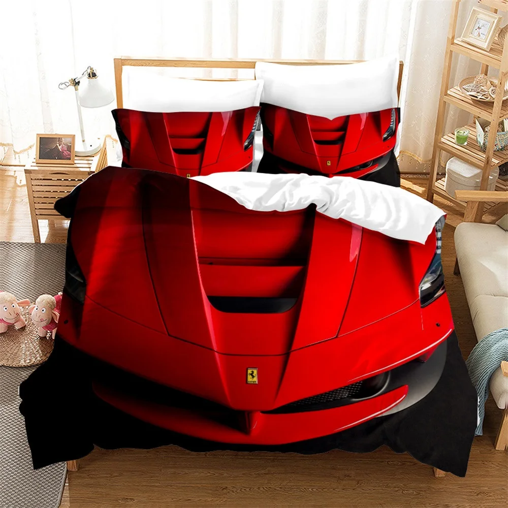 

Ropa de cama de 3 piezas para niños, edredón de decoración para dormitorio,funda de almohada con estampado de coches de carreras