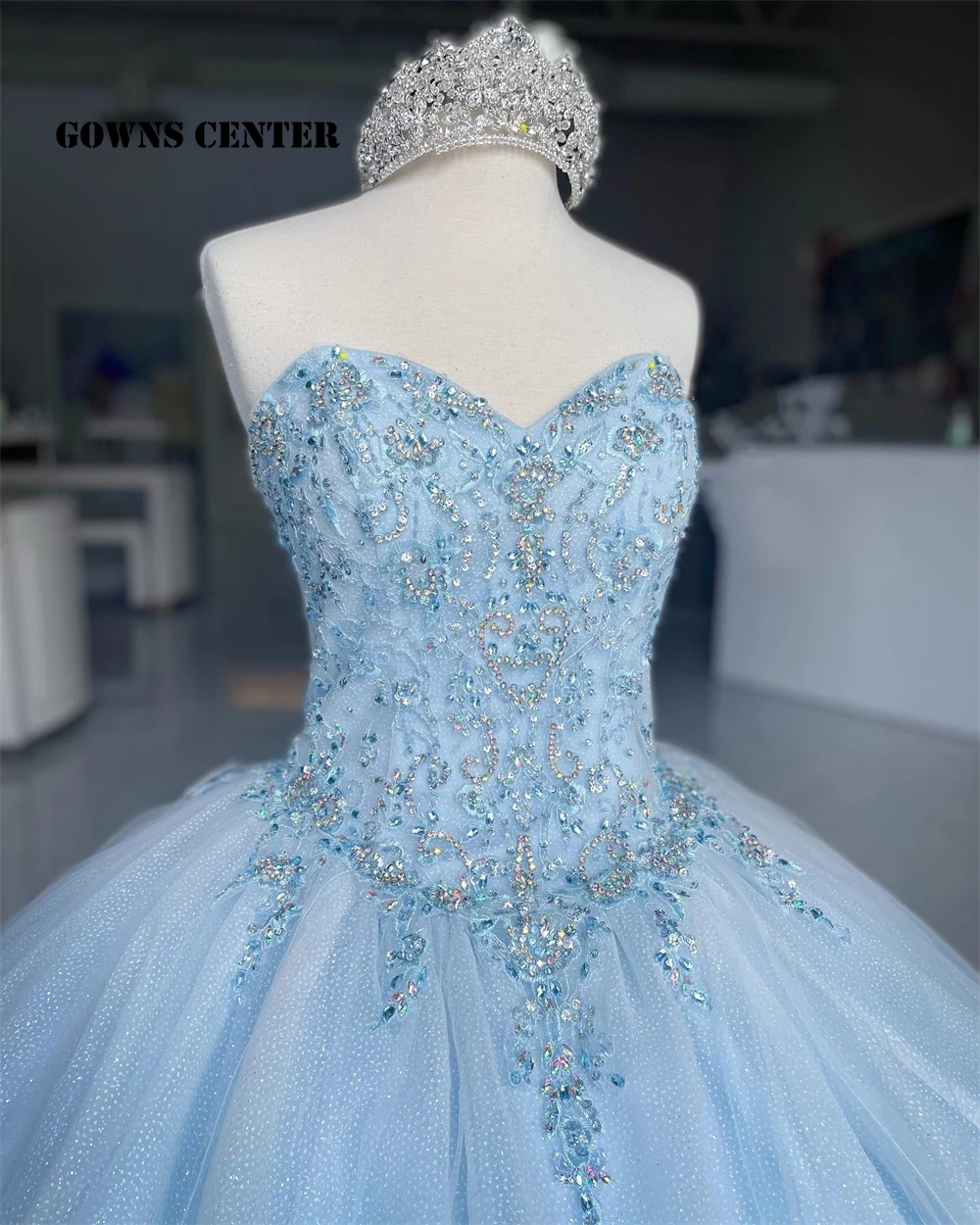 Light Blue Sweetheart Quinceanera Dresses Beaded Ball Gown Birthday Party Dress Lace Up Graduation Gown vestido de 15 anos quinc