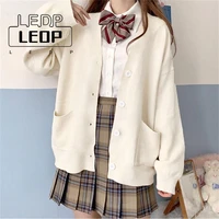 ledp womens cardigan loose pocket knitted sweater spring and autumn all match japanese college style girl cardigan jacket