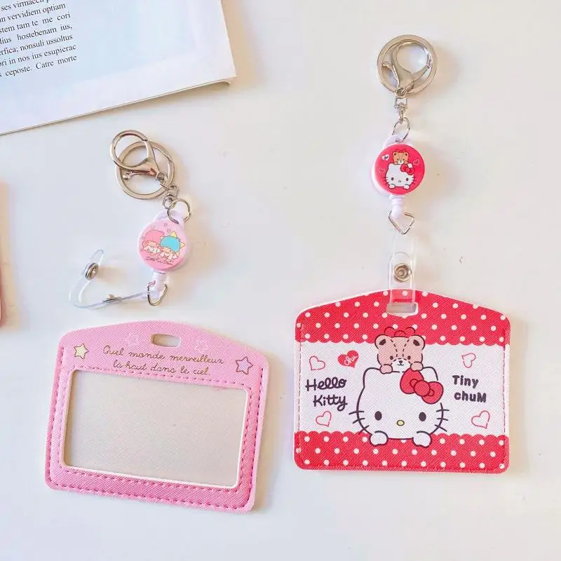 

Kawaii Sanrios Hello Kitty Kuromi мультфильм анимация Телескопический обруч горизонтальный оплата кампус Id карта сумка портативный брелок