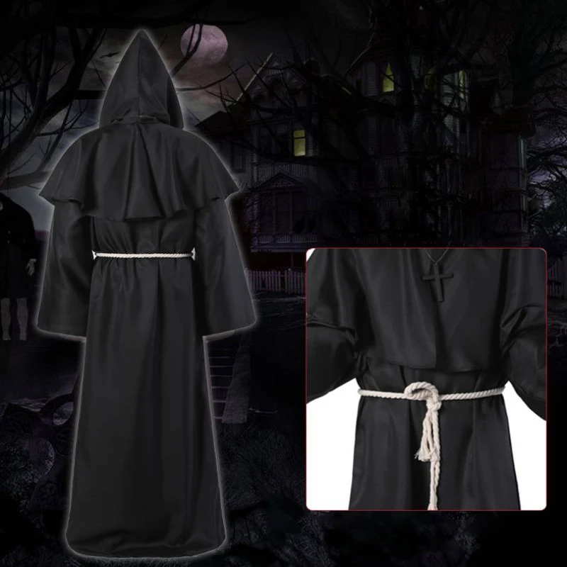 Halloween Medieval Hooded Robe Plague Doctor Cosplay Costume Mask Hat Adult Steampunk Priest Horror Wizard Cloak Punks | Тематическая