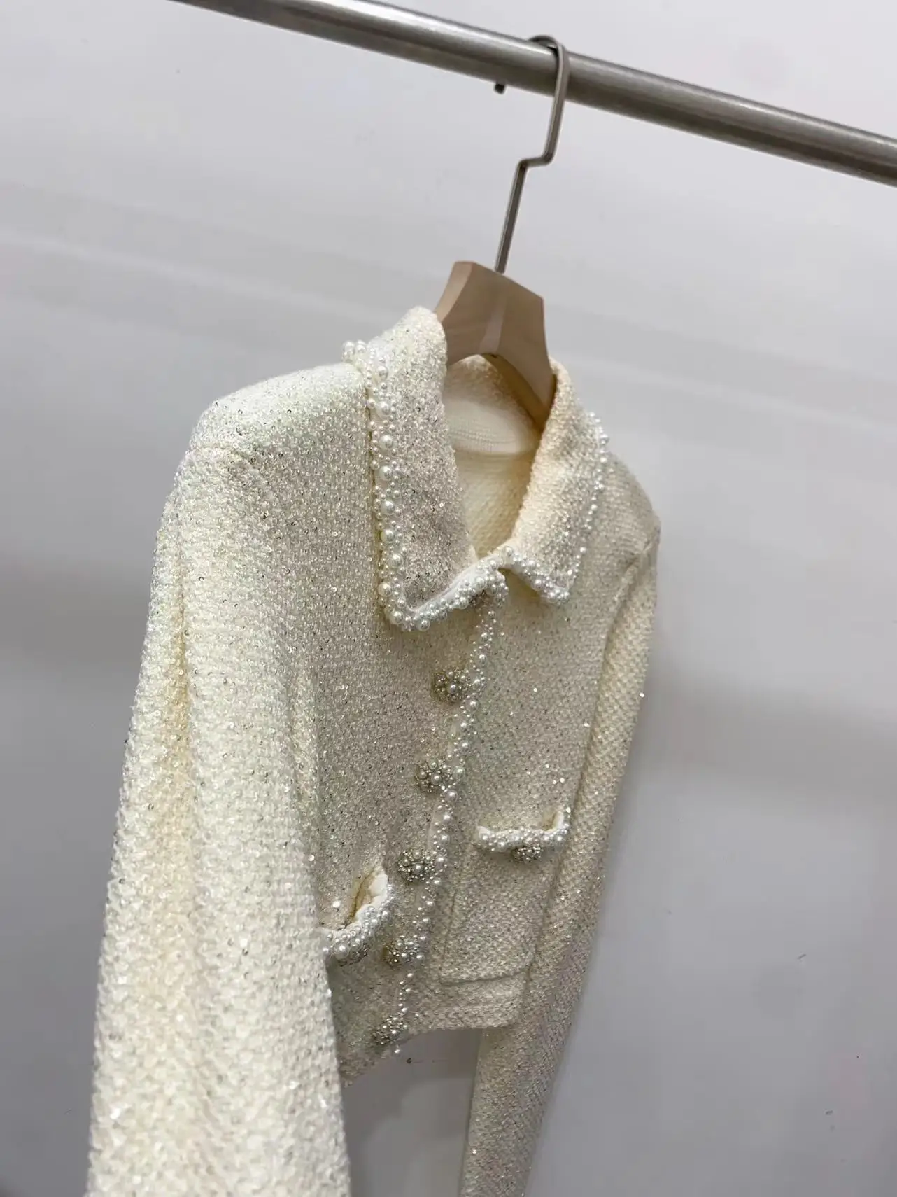 Женский твидовый кардиган с блестками однобортный милый свитер длинными