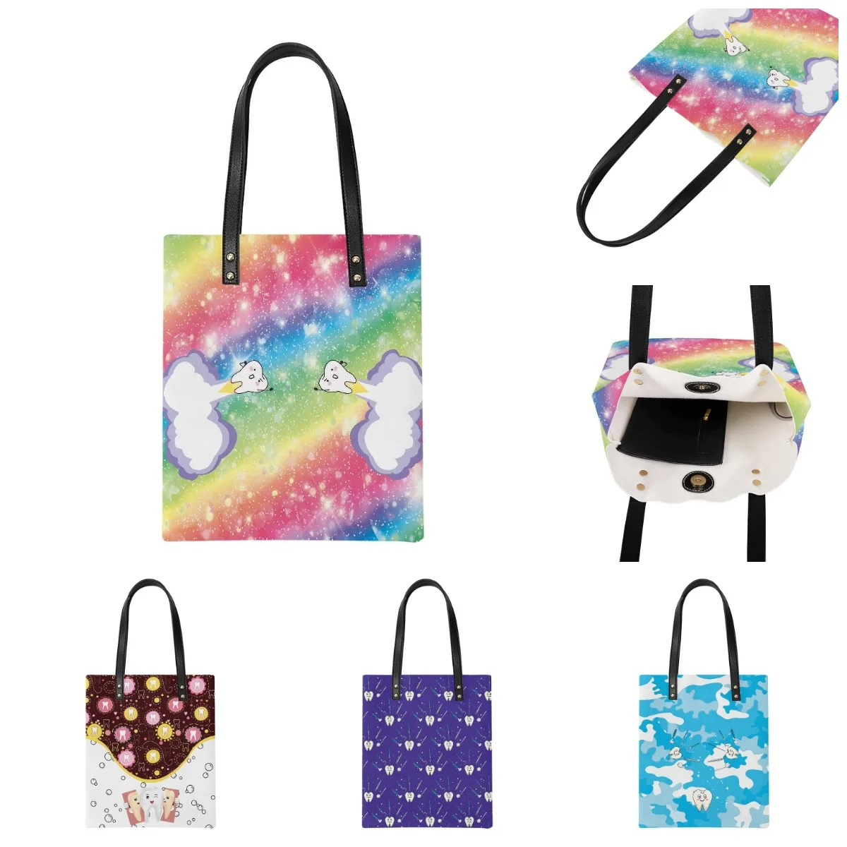 

Новинка 2022, стильная женская сумка-тоут с принтом зубов для стоматологии, простой кошелек для покупок из искусственной кожи, сумки на плечо ...