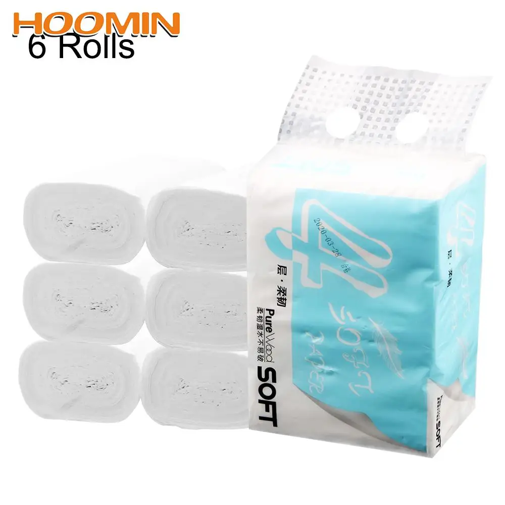

6 Rolls Tissue Napkin Hand Towels 4 Layers Toilet Roll Paper Home Bath Kitchen Tissue Roll Wood Pulp Coreless Toilet Paper