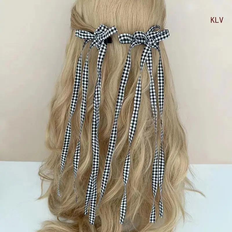

Lattice Pattern Bowknot Shape Duckbill Hair Clip Summer Headwear for Woman Girls Taking Photo Braids Hairpin