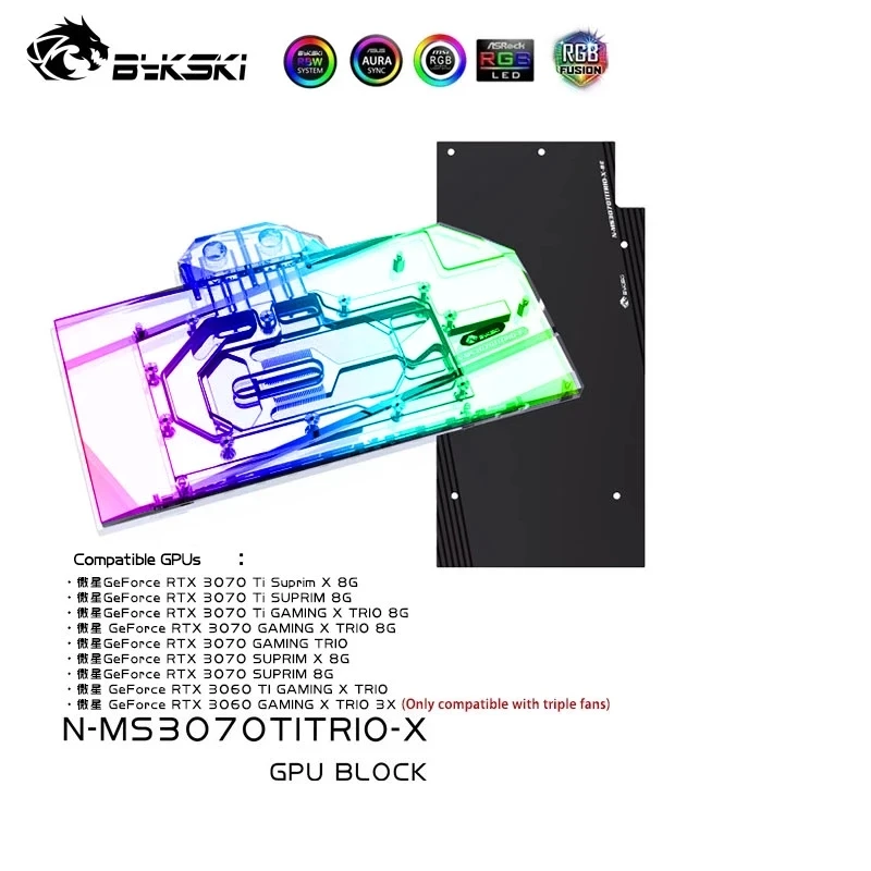 

Bykski N-MS3070TITRIO-X, видеокарта для MSI RTX 3070Ti Suprim/3070 3060Ti 3060 Gaming X Trio, VGA Cooler