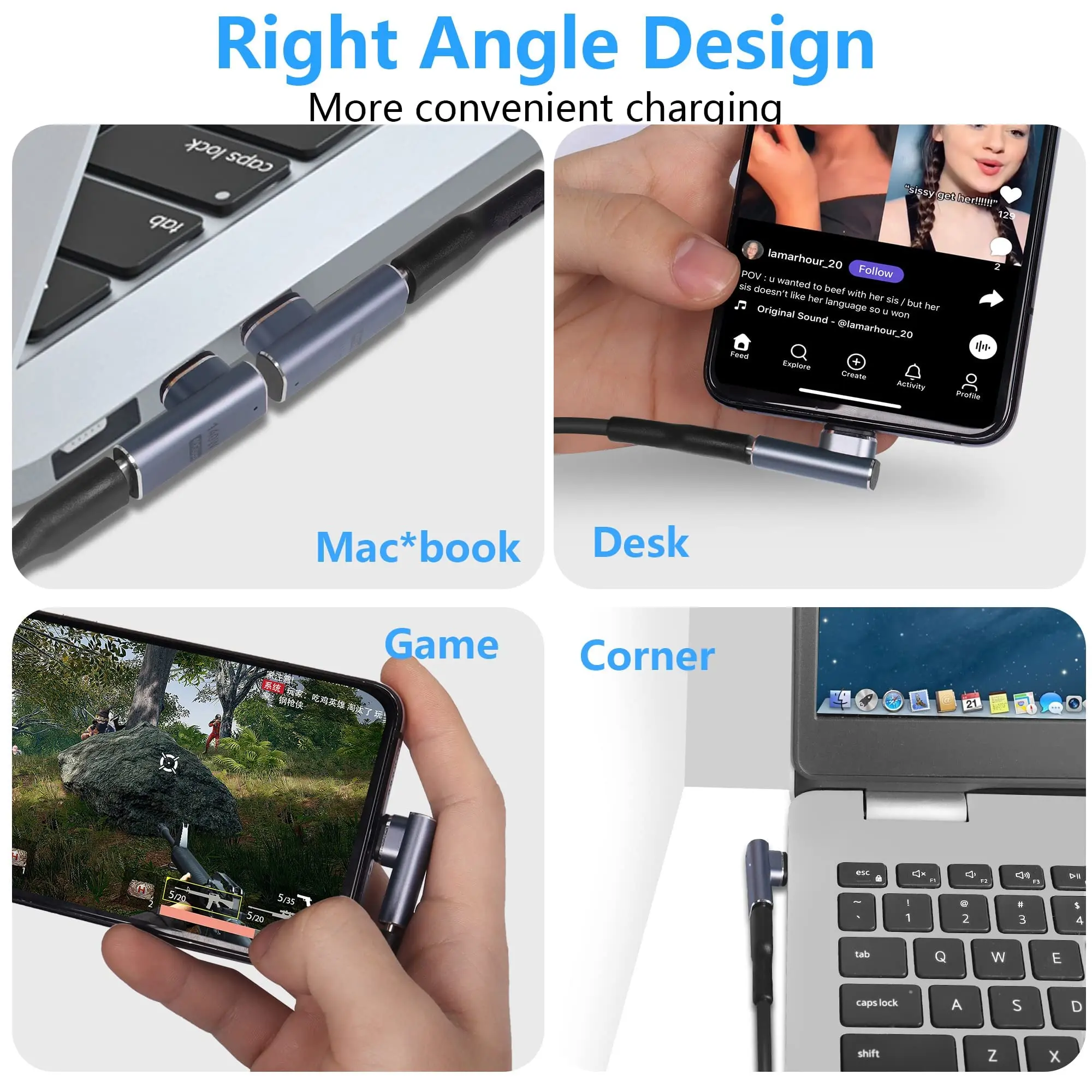 Магнитный адаптер USB C 90 градусов 40 Гбит/с 8K @ 140 Гц