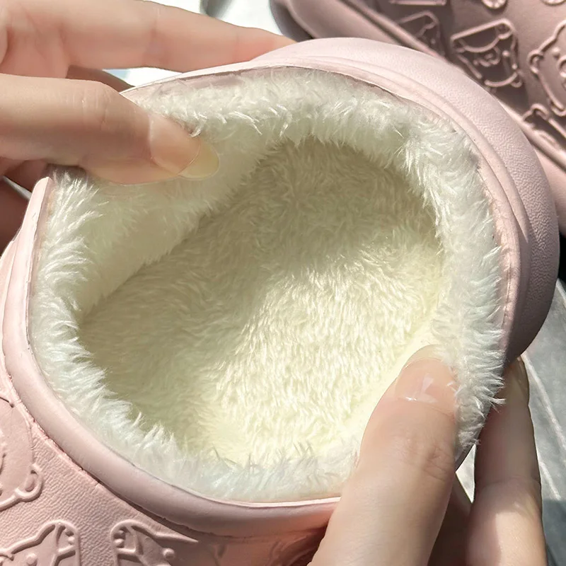 Зимние плюшевые меховые сабо мужские и женские тапочки мультяшный медведь для