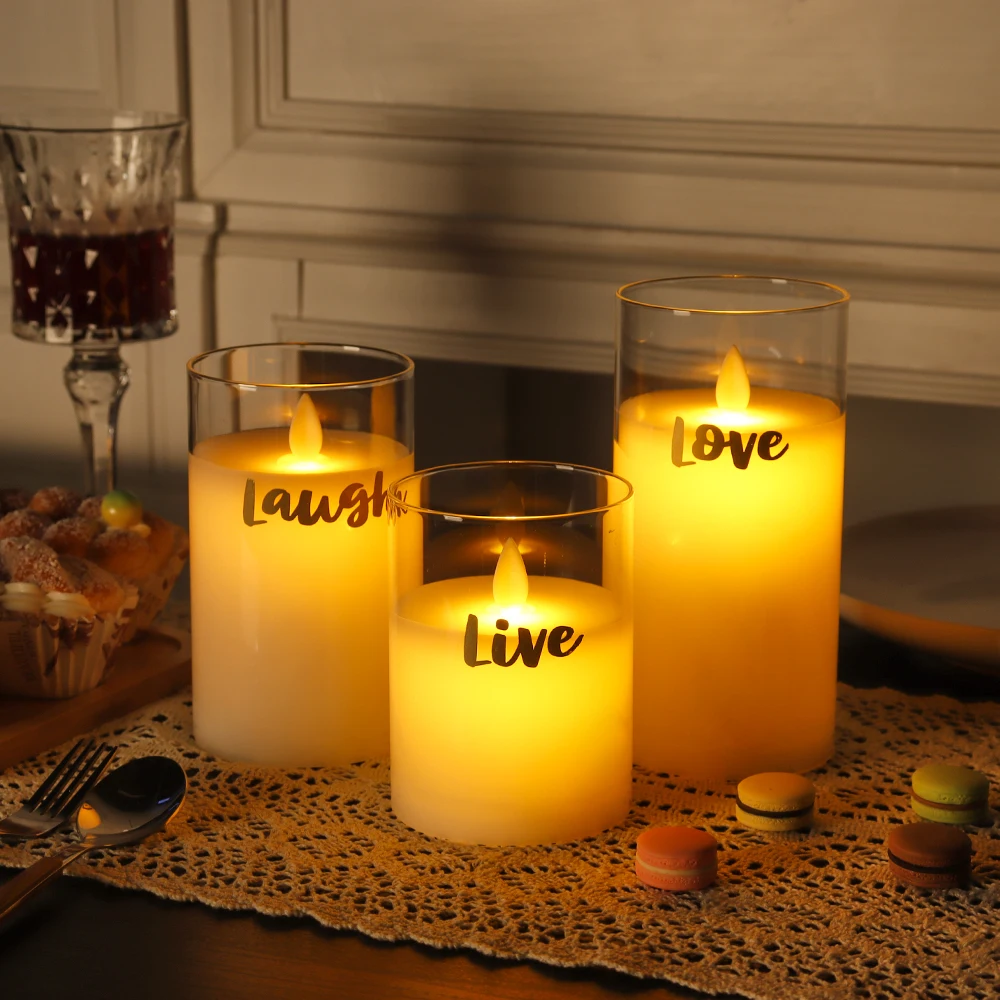 

3Pcs Flameless Glass Candles Set Wax Battery Candle Pillars Flickering LED Candles for Home Wedding Party Christmas Decoration