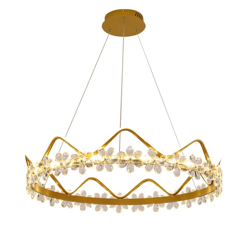 

Nordic Light Luxury Crystal Dining Room Chandelier Creative Crown Shape Living Room LED Light Modern Minimalist Bedroom Lamps