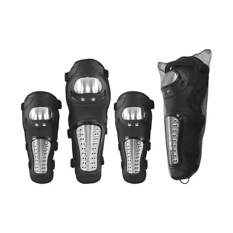 

Knee Elbow Guards Motorcycle Protective Gear Set High Toughness Wear Resistant High Strength Silver Black for ATV for Motocross