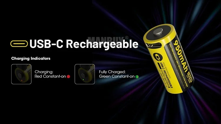 Скидка NITECORE NL169R 950 мАч 3 6 В 42 Втч 16340 USB-C Порт зарядки Литий-ионная аккумуляторная