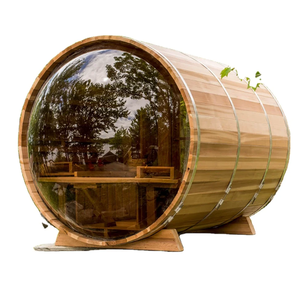 

New Canada Western Purely Red Cedar/Pine 6person Wooden Garden Steam Sauna Room Outdoor Barrel Sauna With Electric Stove