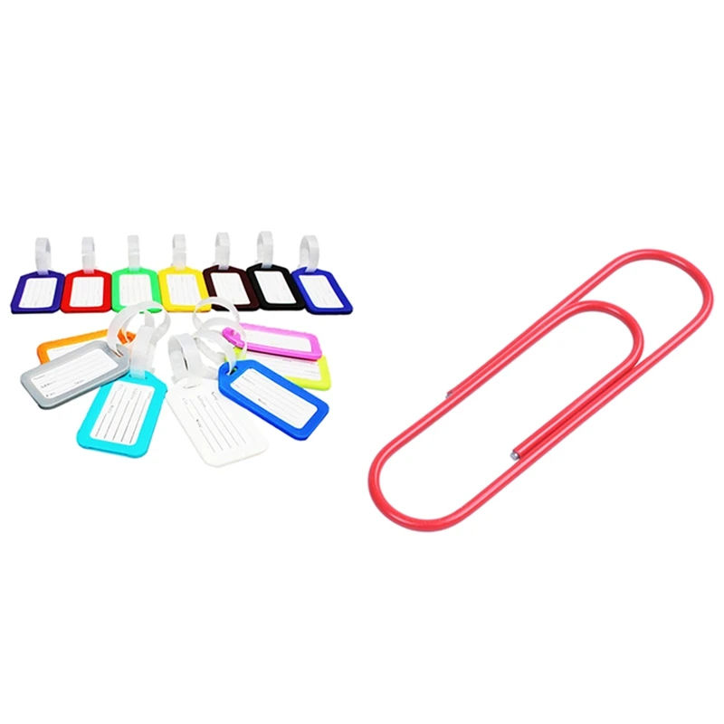 

10 Travel Luggage Bag Tag Plastic Suitcase Label With 40 Pack 4 Inches Mega Large Paper Clips - 100Mm Office Supply