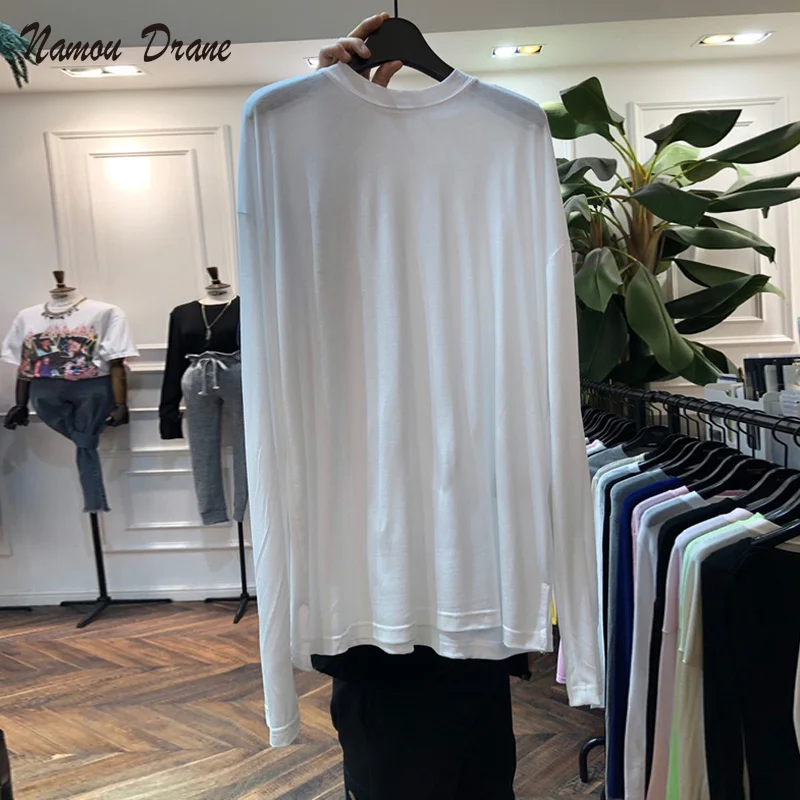 

Весна-Осень 2022, однотонный Свободный Топ с круглым вырезом в простом стиле, удобный женский топ с длинными рукавами