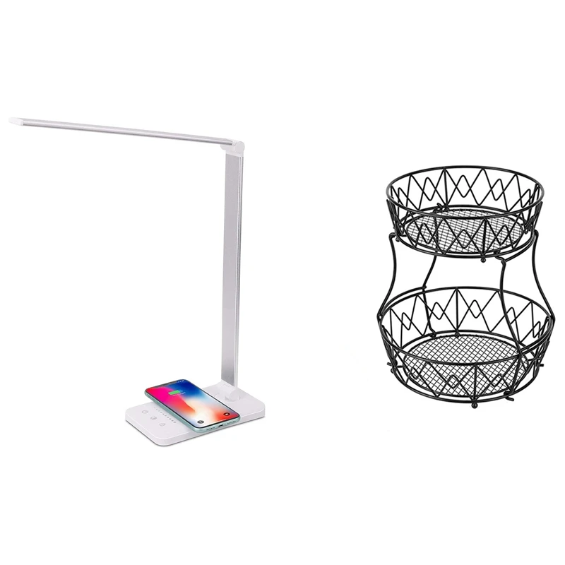 

Многоярусная настольная лампа для хранения фруктовых мисок оранжевого цвета со светодиодной подсветкой и беспроводным зарядным устройств...