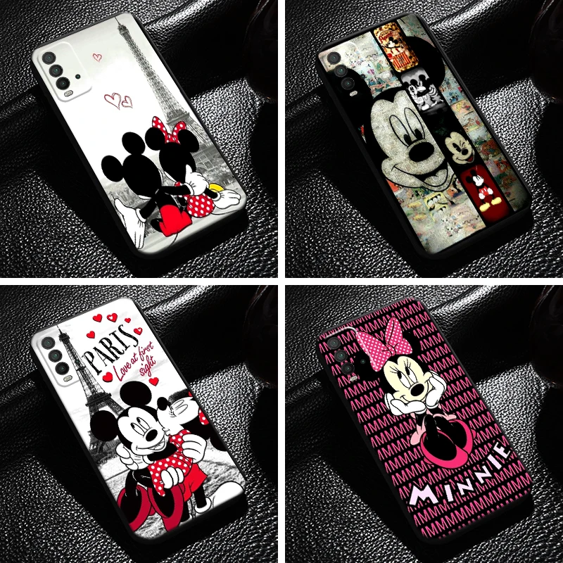 

Cute Cartoon Minnie Mickey Mouse Phone Case For Xiaomi Redmi 9T Back Liquid Silicon Carcasa Black Soft