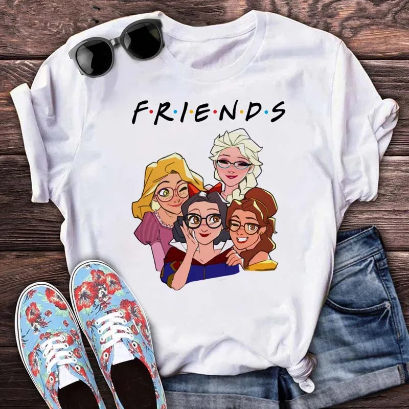 

Women Fashion Grunge Cartoon Graphic Tshirt Vintage Cute Anime T-shirt Female Tops Tees Kawaii Disney Princess Friends T Shirt