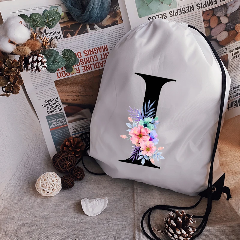 

Backpack Bookbag Alphabet Flower Print Drawstring Bag Girls Portable Sport Bags White Customize Boys Basketball Bags Yoga Bag