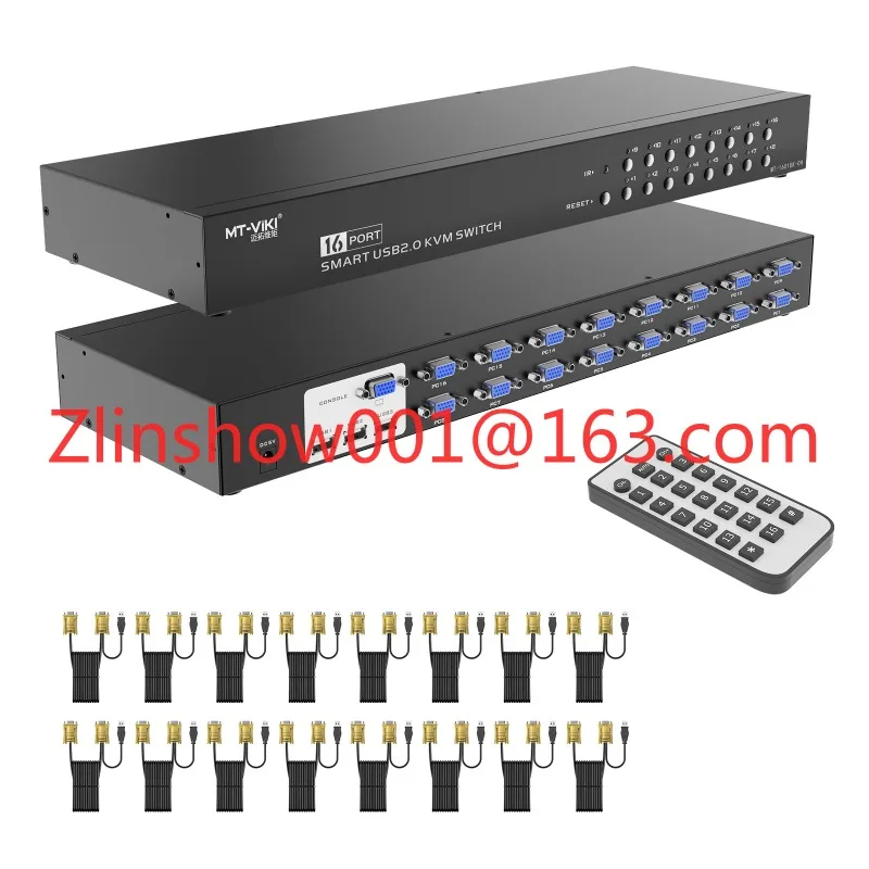 Фото 16-портовая KVM-консоль VGA для монтажа в стойку USB VGA KVM-переключатель 16x1 Коммутатор 16 в 1 выход + 16 кабелей в упаковке MT-1601UK-CH №1