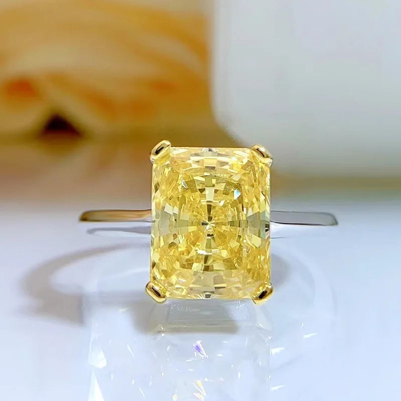 

Spring Qiaoer 925 Sterling Silver 8*10MM Crushed Ice Cut Citrine High Carbon Diamonds Gemstone Wedding Ring Fine Jewelry
