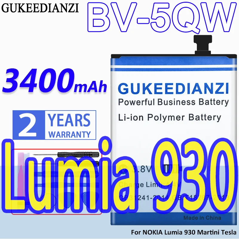 

BV-5QW 3400mAh High Capacity GUKEEDIANZI Battery For Nokia Lumia 930 929 RM927 Lumia930 BV5QW Li-Polymer Batteries + Tools