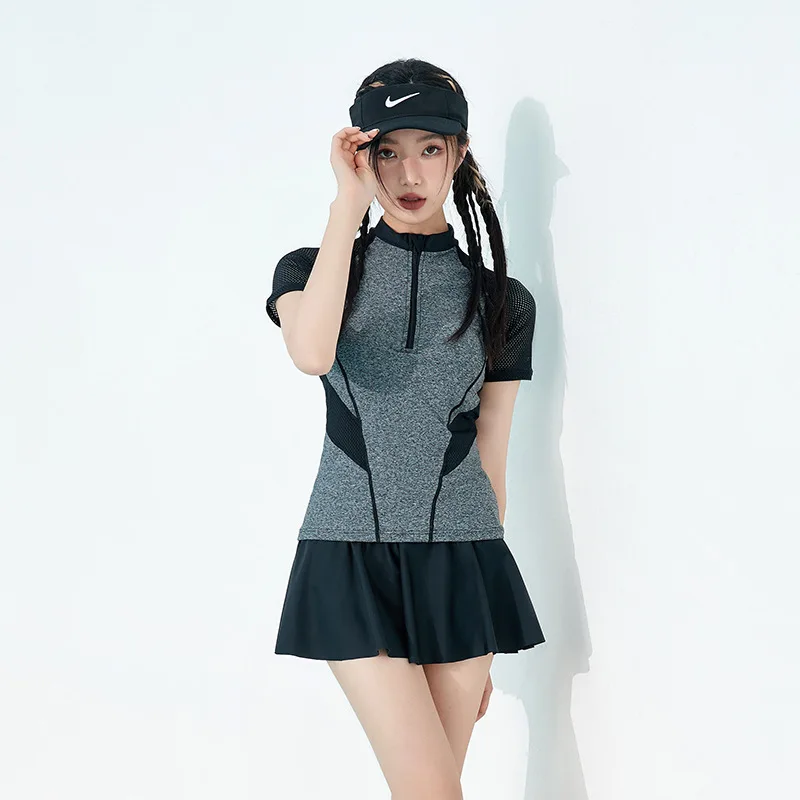 

Swimsuit for Women Ins Short Sleeve Conservative Turtleneck Sports Style Student plus Size Hot Spring Vacation Women's Swimsuit