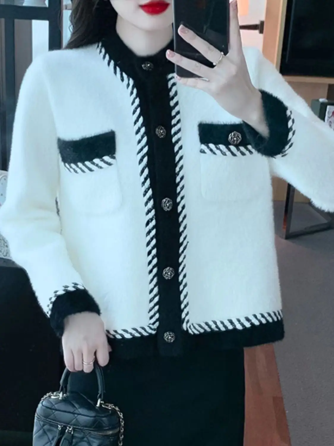 QWEEK Old Moneys французский винтажный ретро кардиган женский трикотаж модный шикарный