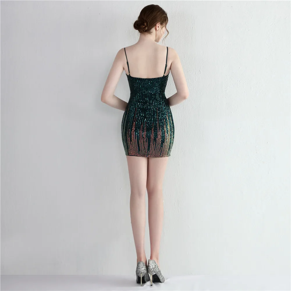 Платье для выпускного вечера с v-образным вырезом и блестками Коктейльные платья