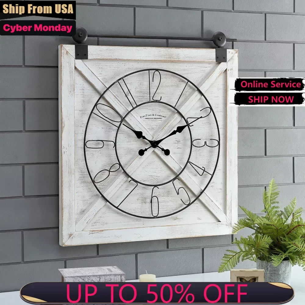 

Co. White Farmstead Barn Door Wall Clock, Farmhouse, Analog, 27 x 2 x 29 in