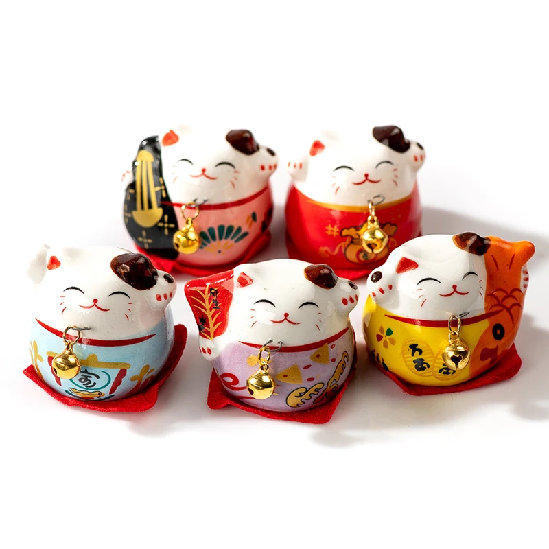 

1Pc 40MM Cartoon Lucky Cat Lovely Ceramic Ornament Small Bell Gift Crafts Desktop Wine Cabinet Mini Ornament Gift Crafts